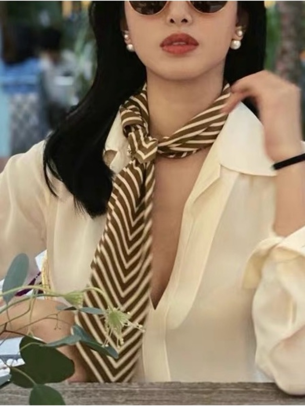 Blogger Favorite 100% Pure Silk Geometric Striped Scarf - Picture 4 of 9